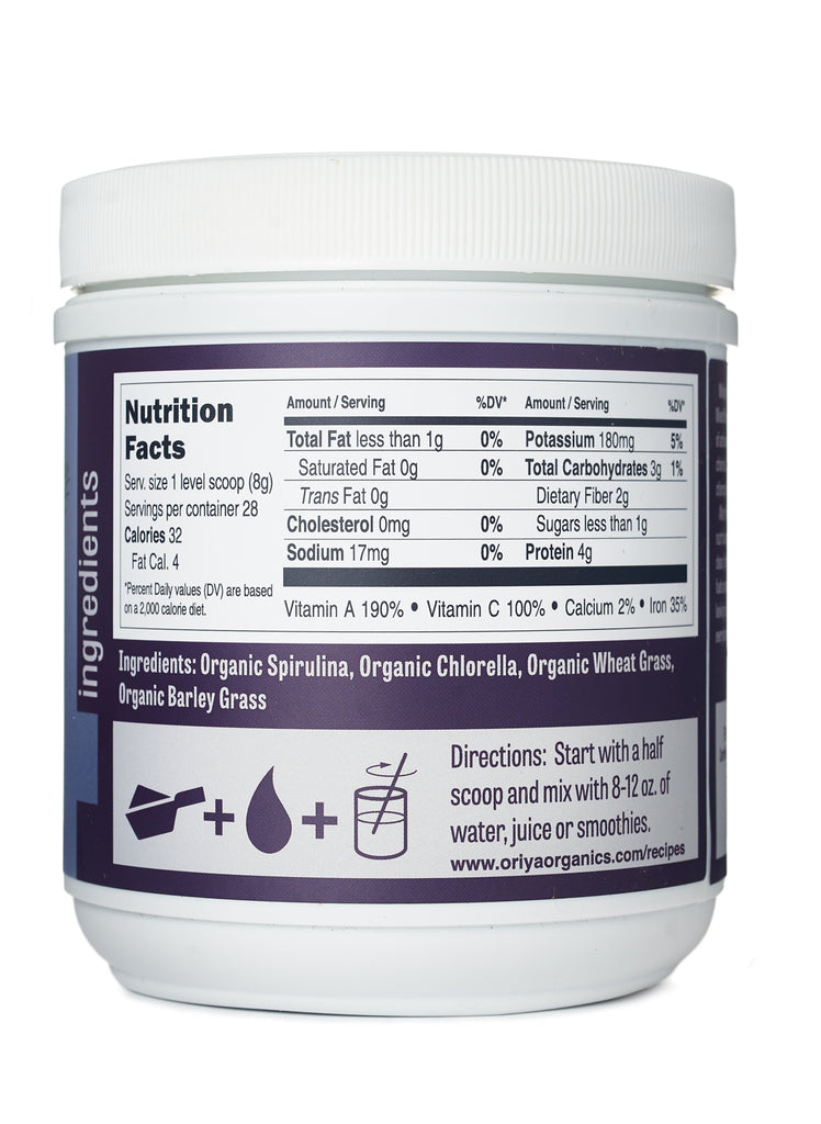 Oriya Organics 100% Greens label